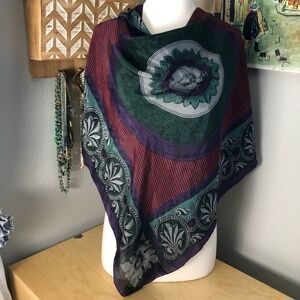 Adrienne Vittadini Floral Silk Scarf - Fleur Di Lis Medallion